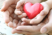 Adult Hands Holding A Child's Hands Holding A Small Red Heart